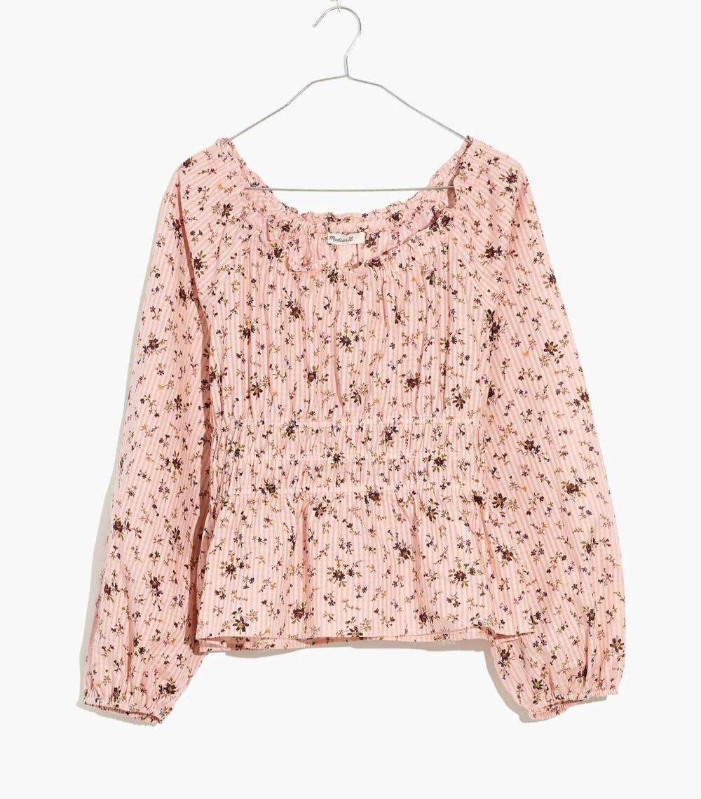 Madewell Sophia Long Sleeve Blouse Top in Pink Bouquet Floral NE183 // L